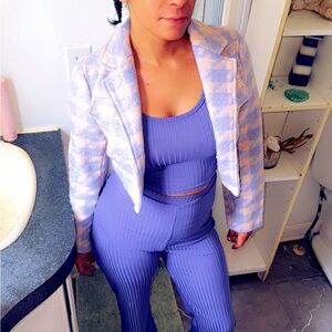 Stylish purple Ribbed matching set with two jackets